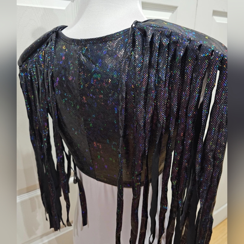 Dolls Kill Black Holographic Rave Roma Holo Shimmer Fringe Crop Top S New - Picture 4 of 7